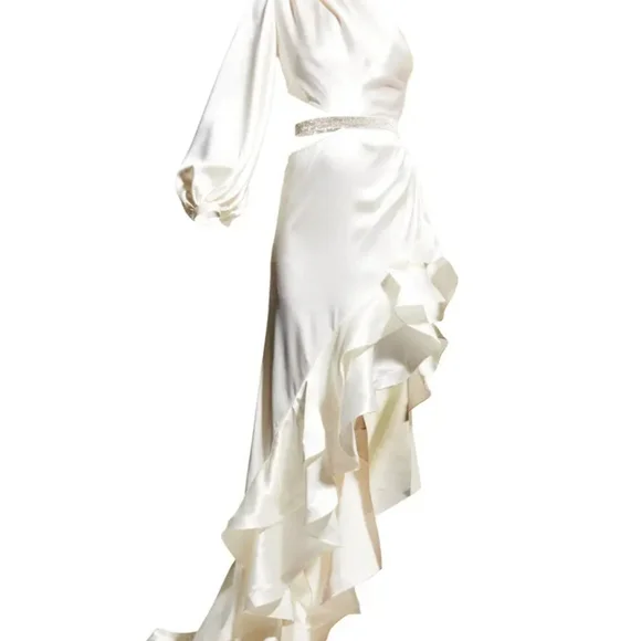 SOLD Monica One-Sleeve Asymmetric Ruffle Gown - Picture 3 of 16